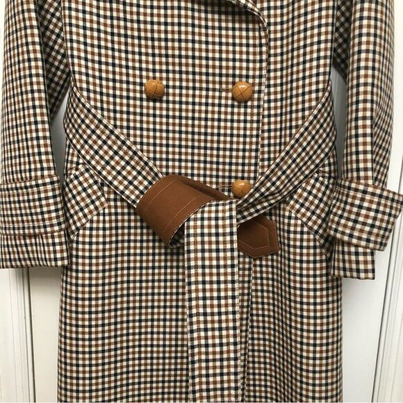 Nina Ricci Trench Coat Heritage Checkered Printed Wool Leather Trim Belted 42 - Picture 7 of 13